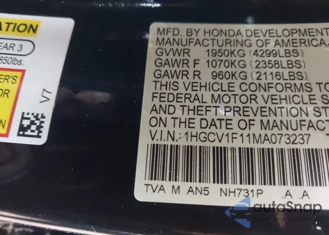 2021 Honda Accord Lx from USA, damaged, VIN 1HGCV1F11MA073237
